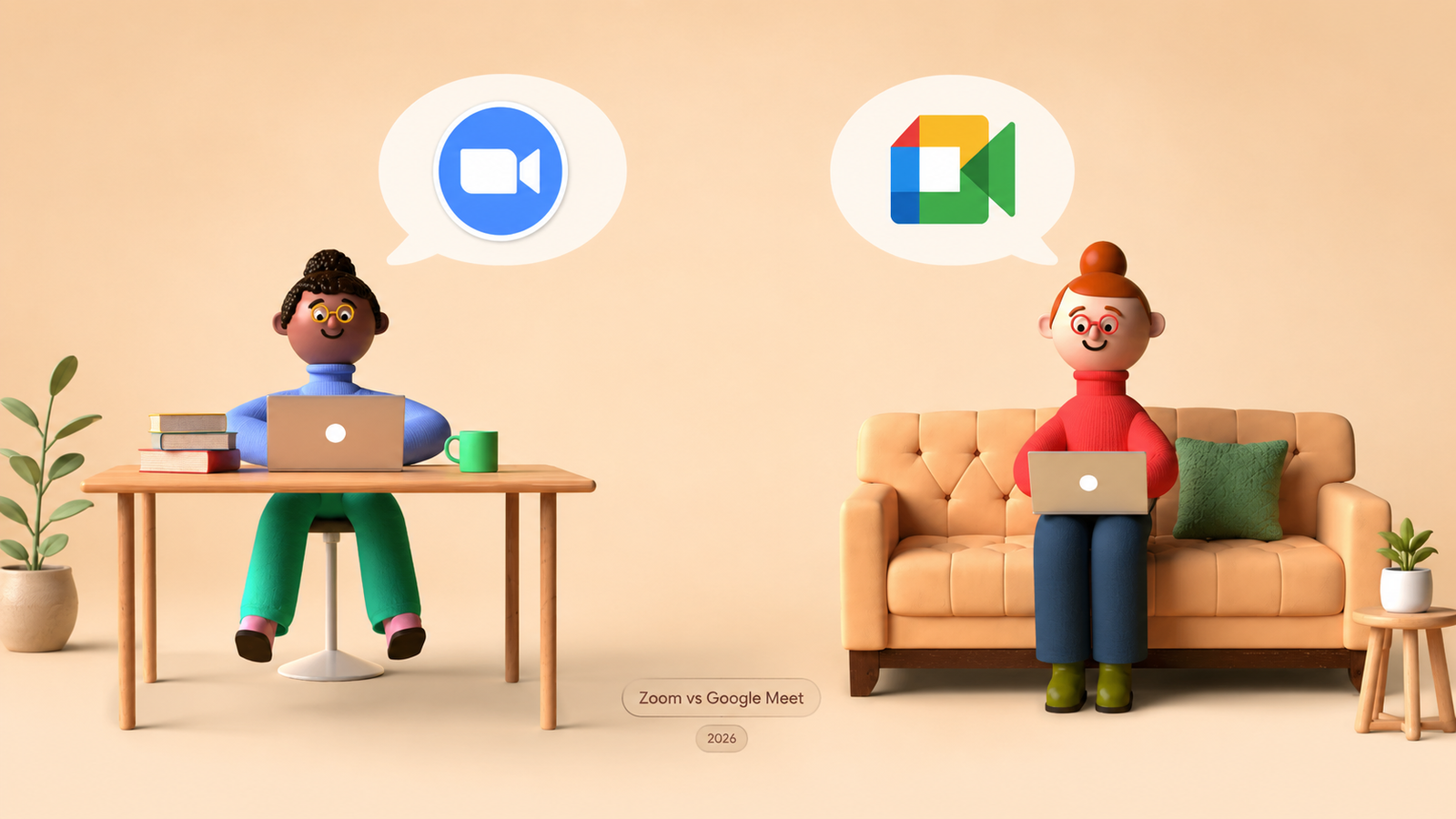 Comparativo entre Zoom e Google Meet em tela dividida